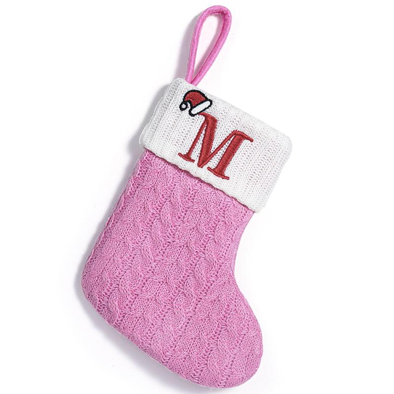 Xmas Tree Pendant Decor Gift Bag Letter 3D Embroidered Gift Christmas Party Decoration Pink Christmas Socks