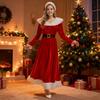 Yousheng Frau. Weihnachtsmann Kostüm Rotes Samtkleid für Damen Langärmlig V-Ausschnitt Cosplay Outfit mit Weihnachtsmannmütze und Gürtel