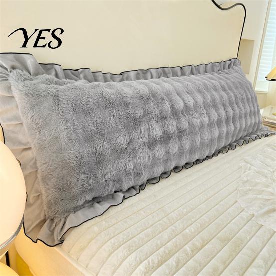 Luxury Decorative Sofa Cushion Covers Fluffy Body Pillow Cover, Faux Rabbit Fur Bed Cover with Zipper, Ruffle Hidden Zipper Trim, Plush Bubble