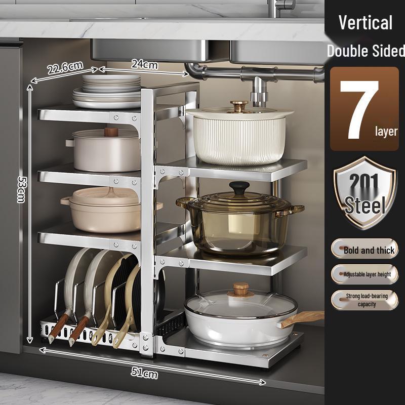 Multi-Layer Kitchen Pot Rack: Floor-Standing, Under-Sink Cookware & Storage Solution