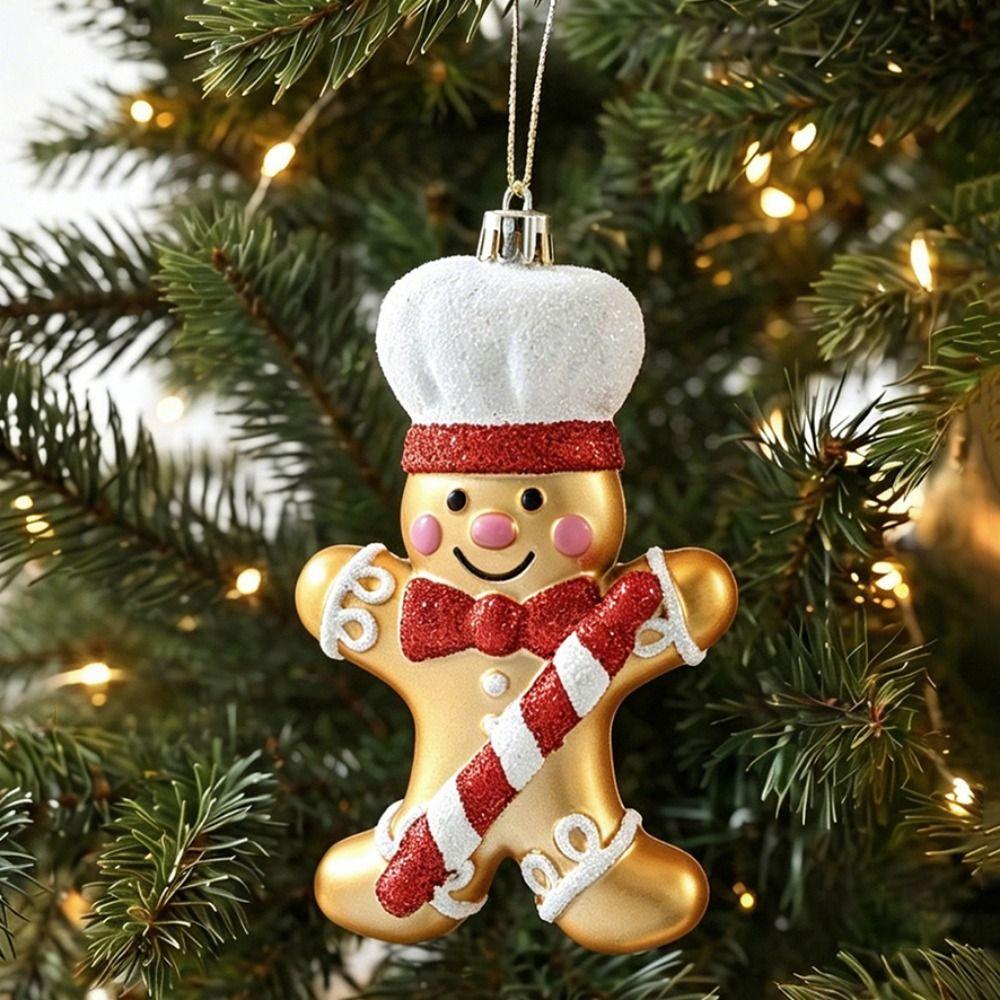 Gold Christmas Hanging Decoration Gingerbread Man Plastic Christmas Tree Pendant Hanging Lightweight Party Atmosphere Decoration
