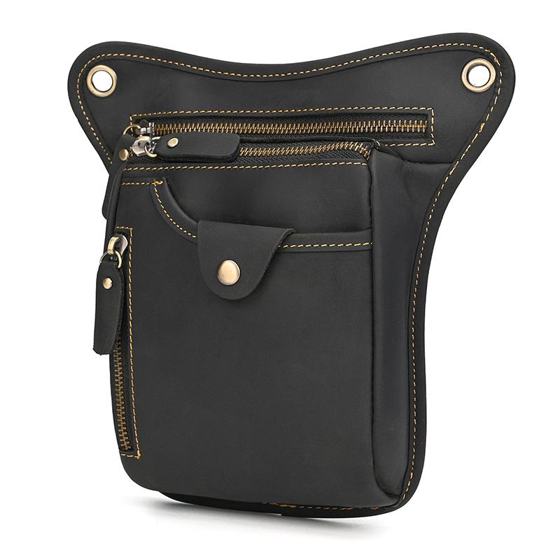 Vintage Men's Leather Motorcycle Leg Bag Small Shoulder Tactical Waist Bag Cow Skin Multifunctional Male Rider Pouch Waist Bag