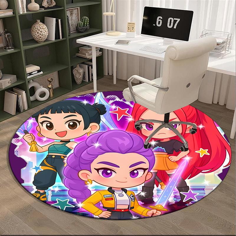 Fantasy k-pop Heroes Unite round carpet Chair cushion Round Entryway Rug, Soft Round Rugs for Living Room, Bedroom, Circle Carpet decor gifts