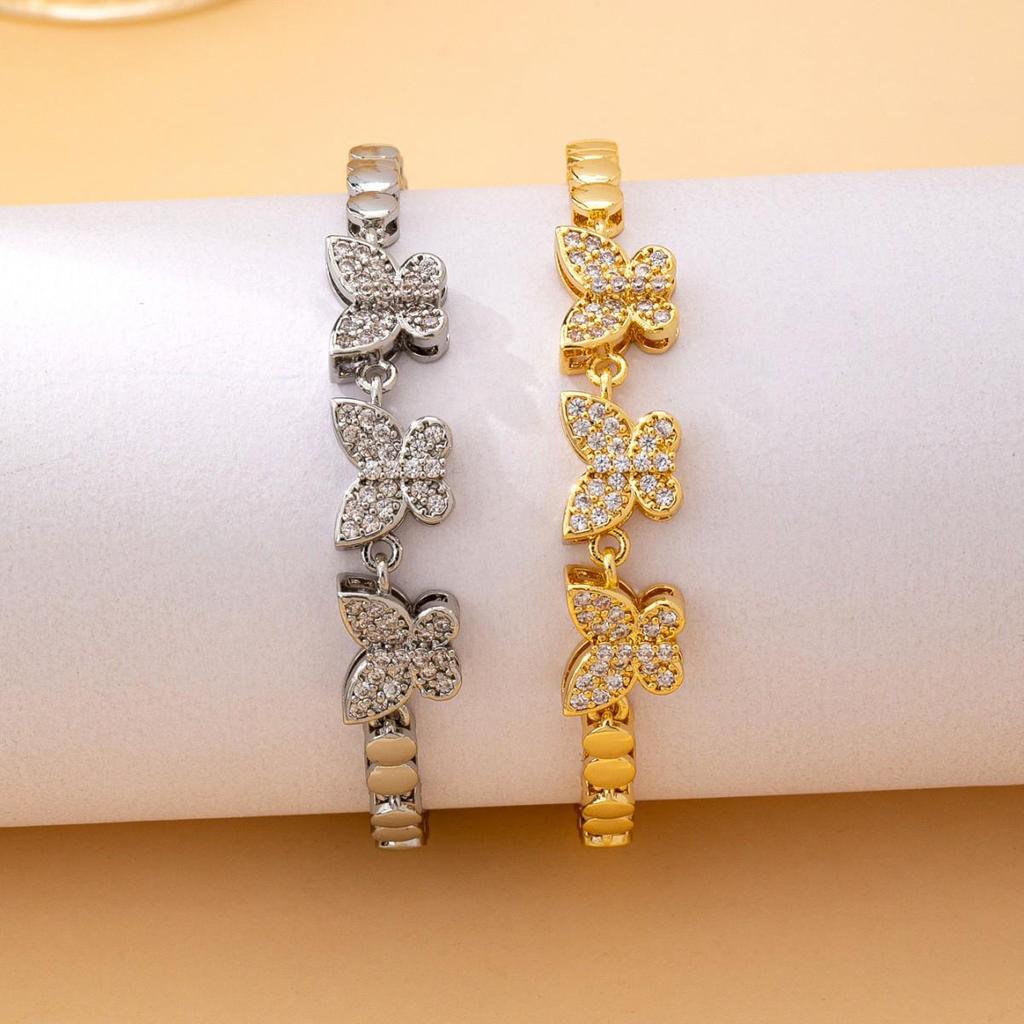 Diamond-Encrusted Butterfly Pendant Gold-Plated Bracelet - Luxury Zircon Design