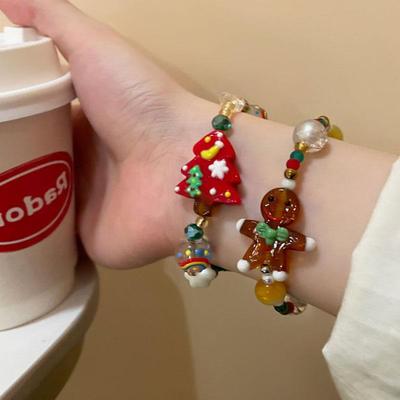 2023 Trendy Girls' Gingerbread Man & Christmas Tree Beaded Bracelet Gift