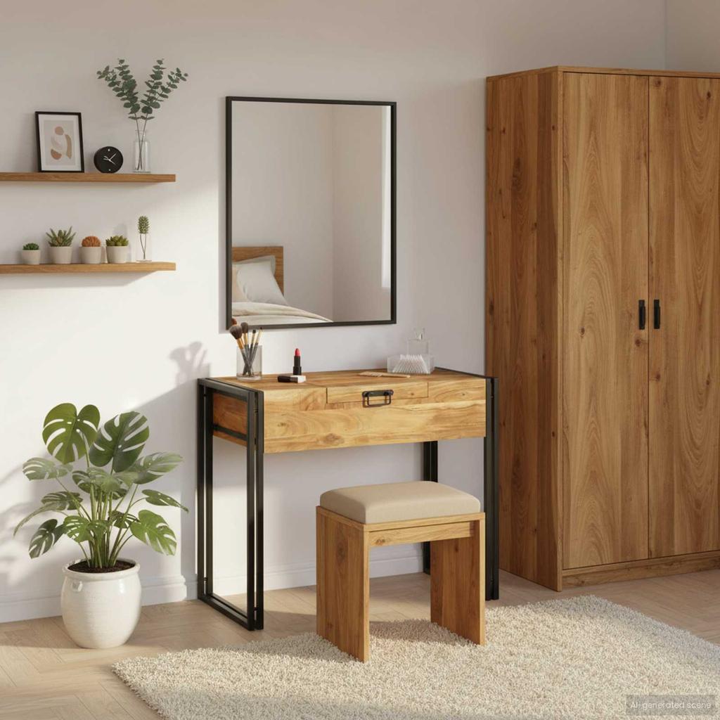 Bedroom Dressing Table with Storage Brown Solid Acacia Wood