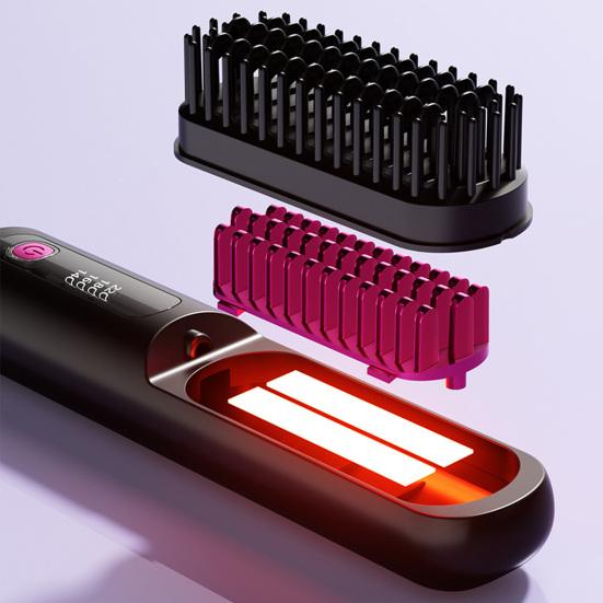 Cordless Hair Straightener Brush with 3 Temperature Settings Portable Mini Hair Straightening Comb Rechargeable Fast