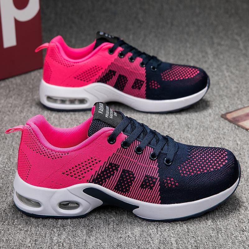 

Женские кроссовки Flyknit с сеткой и воздушной амортизацией больших размеров для бега, дышащие 35 синий/ярко-розовый