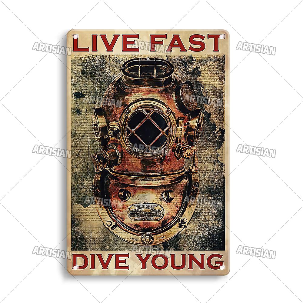 Artisian Swimming Metal Poster Diving Tin Sign Sport Decorative Plaque Ocean Wall Decor Garage Bar Pub Club Hotel Cafe Kitchen
