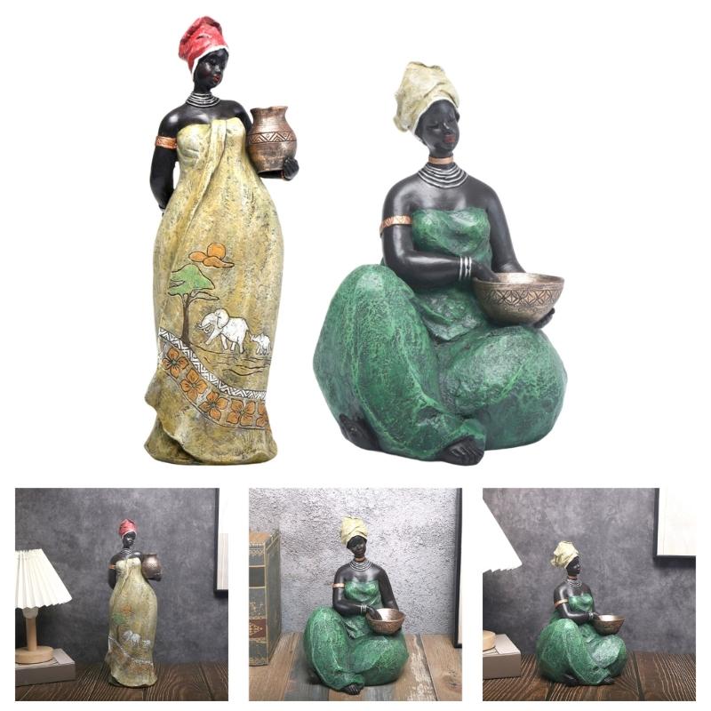African Women Sculptures Exotic Tribal Lady Figurines Statue Collectible Art Crafts Desktop Ornament Home Office Decors