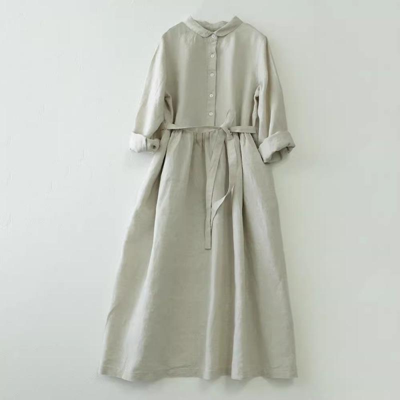 

2025 Ruffle Collar Long Sleeve Slimming Dress with Belt XXL бежевий