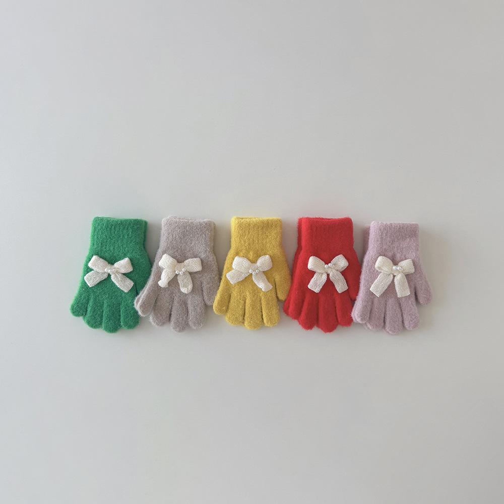 Bow Children's Gloves Sweet Koran Knit Winter Gloves for Girls Warm Cold-Proof Mittens with Fashion Design Cute Kids Wear