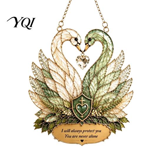 Anniversary Present for Wife Stained Glass Style Swan Pendant, Decorative Acrylic Suncatcher Window Car Garden Patio Sun Catcher And Christmas