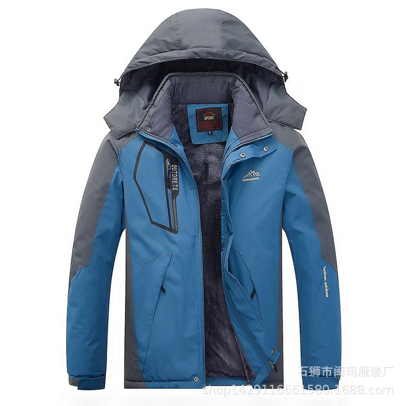 Herren Winter Wasserdicht Winddicht Verdickt Fleecegefüttert Outdoor Jacke Mit Kapuze Normale Passform Wandern Camping