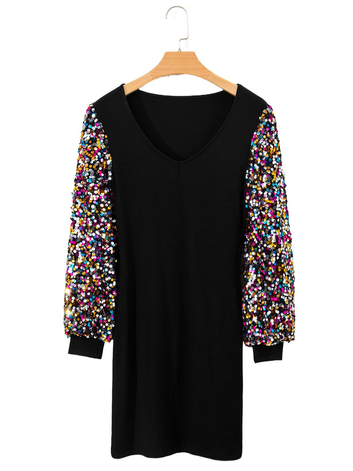 

Женское повседневное мини-платье с пайетками и лоскутным узором, V-образным вырезом - Осенняя коллекция M чёрный