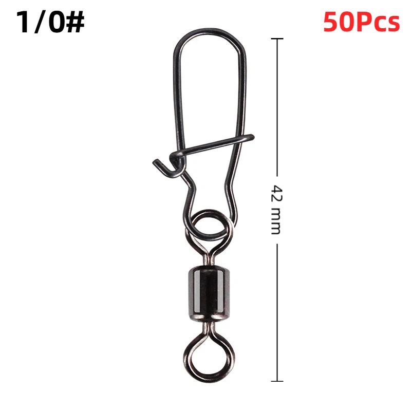 50Pcs Heavy-Duty Ball Bearing Fishing Swivels Snaps With 8-Shaped Swivel Rings Carbon Steel For Saltwater Lure Conne