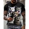 Summer Men's T-Shirt Funny Cartoon Cat Printed Breathable Outdoor Short Sleeve Graphic T-Shirts Casual Oversized Men Clothing