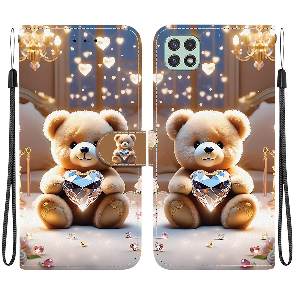 Handmade PU Leather Flip Case for Samsung A22 5G/A22s 5G (SM-A226B/A226L)- Anti-Slip Shockproof Cover with Wrist Strap & Heart/Rose Cat Designs