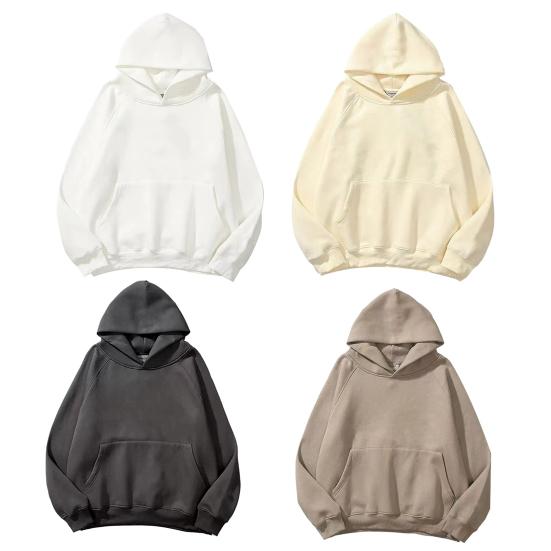 Men Fall Winter Hoodie Double Layers Solid Color Loose Big Pocket Soft Loose Pullover Long Sleeve Elastic Cuff Hooded Streetwear Men Hoodie
