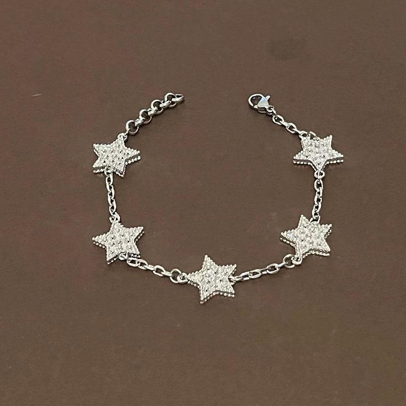 

Розовая модная пара Браслет с пятиконечной звездой Серебряный браслет со звездой и бриллиантами Легкий роскошный наконечник 12.5-16 cm серебряный