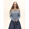 Shiyiyue American-Style Color-Block Striped Knit Sweater for Women, Autumn and Winter Design, Loose Off-Shoulder Versatile Top