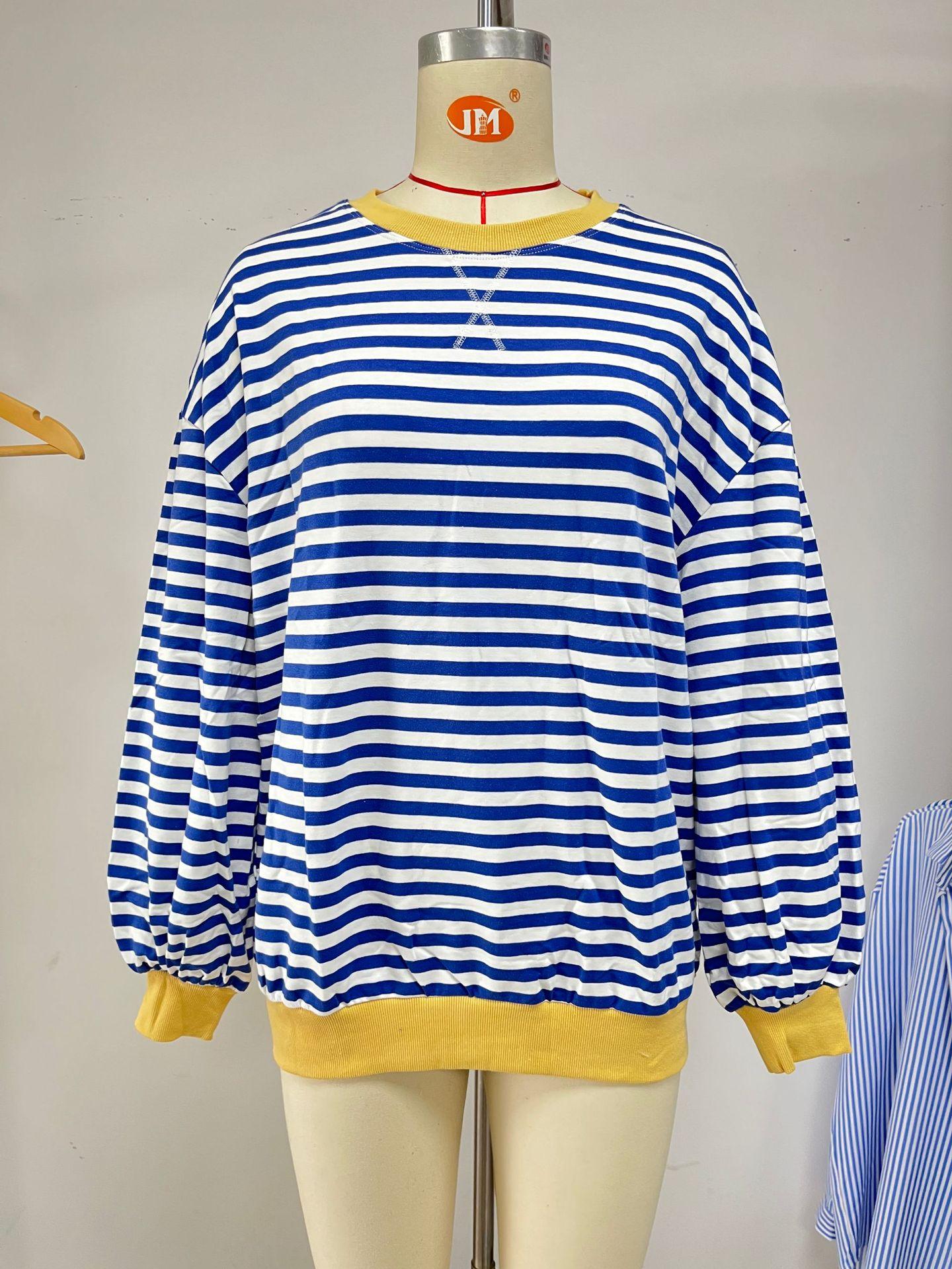 

Европейская и американская осенне-зимняя новая полосатая спортивная куртка с круглым вырезом, контрастного цвета, свободного кроя, с длинными рукавами, для женщин XXL