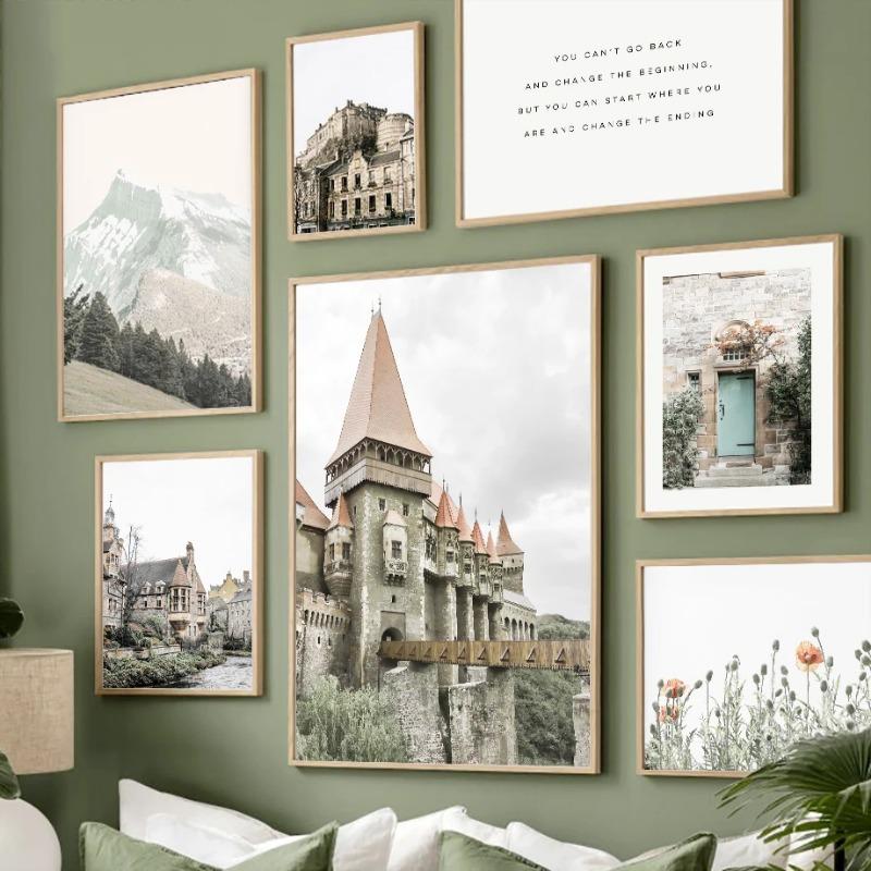 Pintura em Tela Arte de Parede Castelo de Londres Colina Verde Flor Amarela Pôsteres e Impressões Nórdicos Imagens de Parede Para Decoração de Sala de Estar