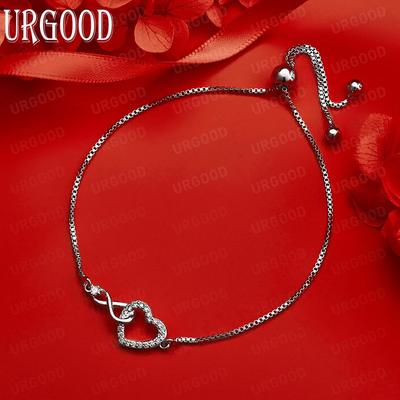 925 Sterling Silver Openwork Heart Side Chain Exquisite Bracelet Gift Jewelry