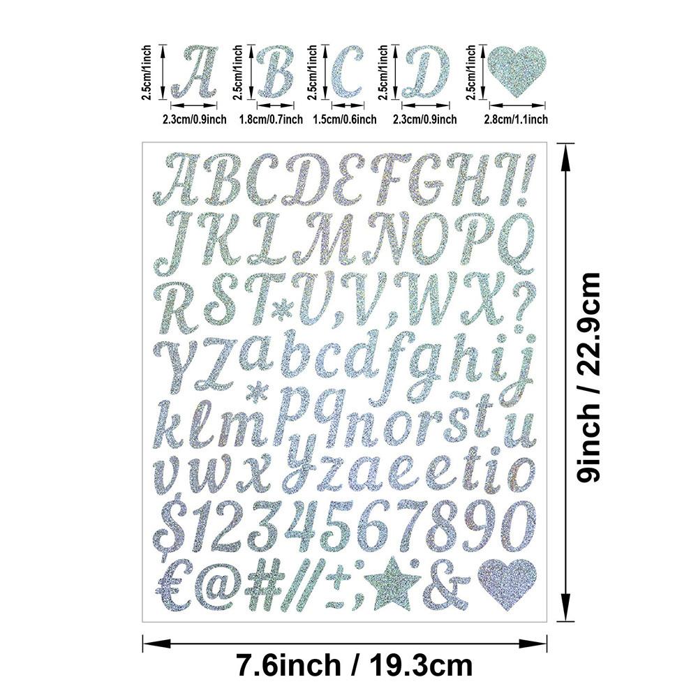 1Set/6pcs Handwritten Alphabet Sticker Sands Silver Sands Shiny Stout Waterproof Gift Greeting Card DIY Alphanumeric Sticker