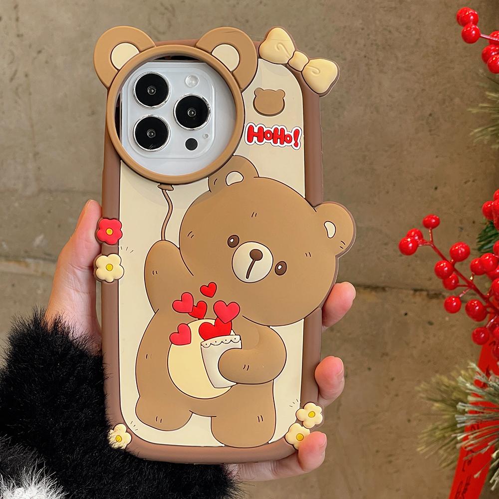 Cartoon Cute Love Balloon Bear Phone Case Compatible for iPhone 14 13 12 Pro Max 11 Silicone Protective Cover