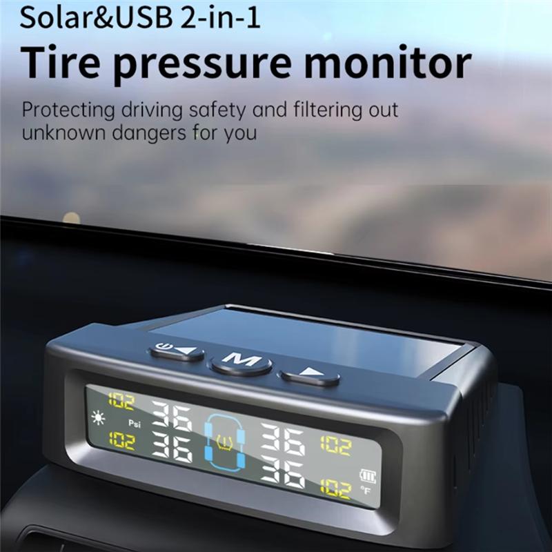 Car External Tire Pressure Sensors Solar Power TPMS Tire Pressure Monitoring System Tire Alarm Digital Display