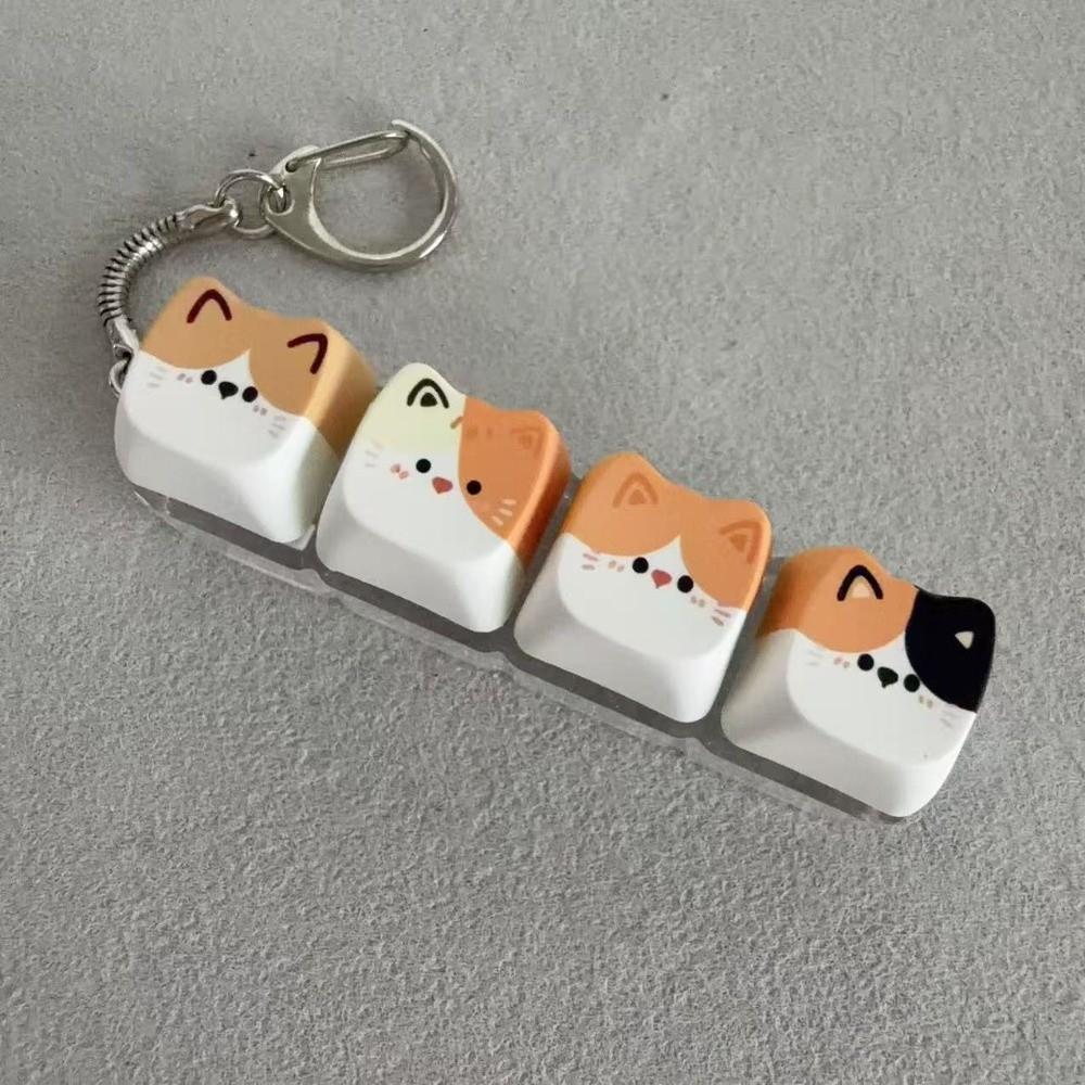Finger-Tip Pressing Button Cat Fidget Clicker Keychain 4-Key Keycap Keychain Bag Charm