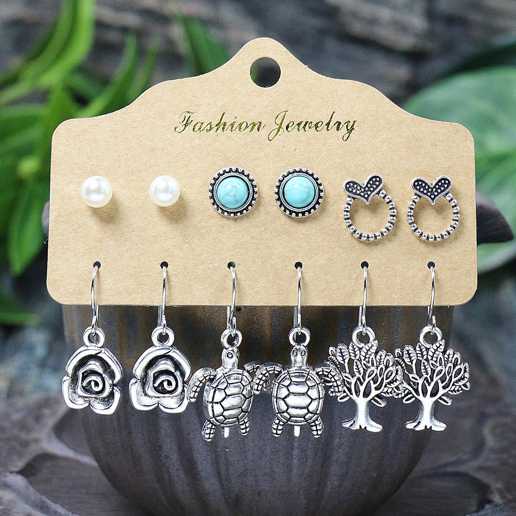 Ethnic Style Earrings for Women&Teen Girls Vintage Silver Geometric Shape Easy to Wear Match Various Outfits Gifts