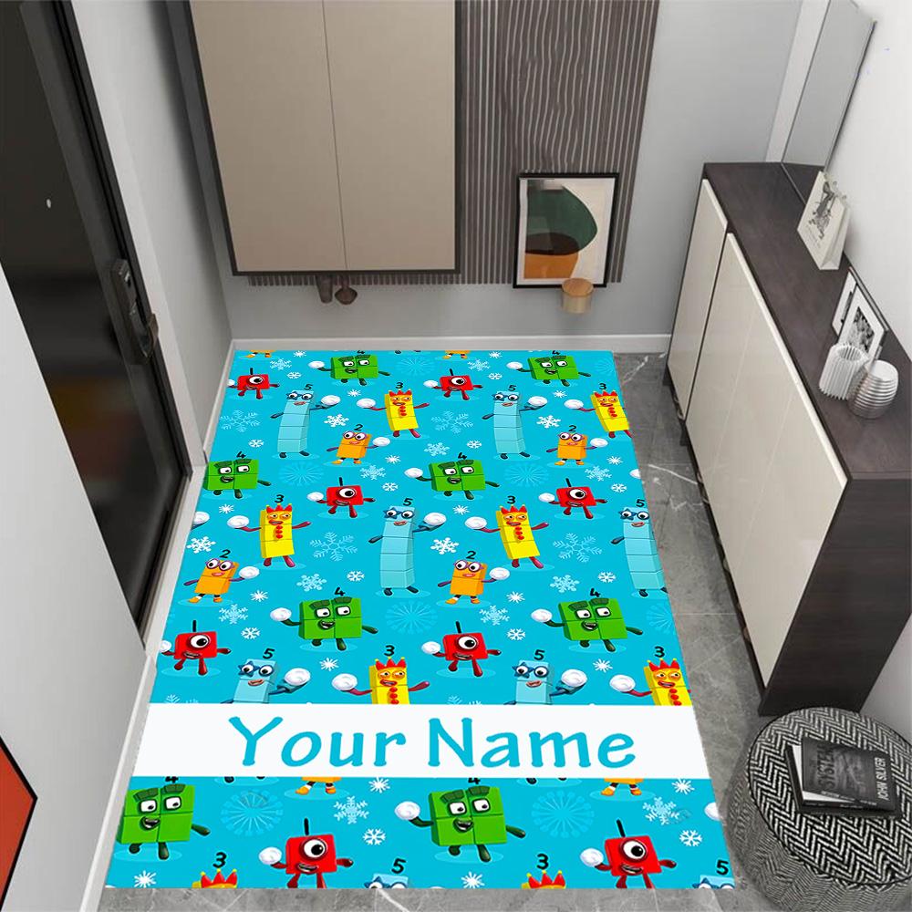 Tappeto da pavimento con blocchi numerici Inverno Divertente Nome Personalizzabile Tappeto per Ufficio Design per Stanze dei Giochi Camere da Letto Ingresso Tappeto Antiscivolo per Esterni Ufficio Arredamento per la Casa
