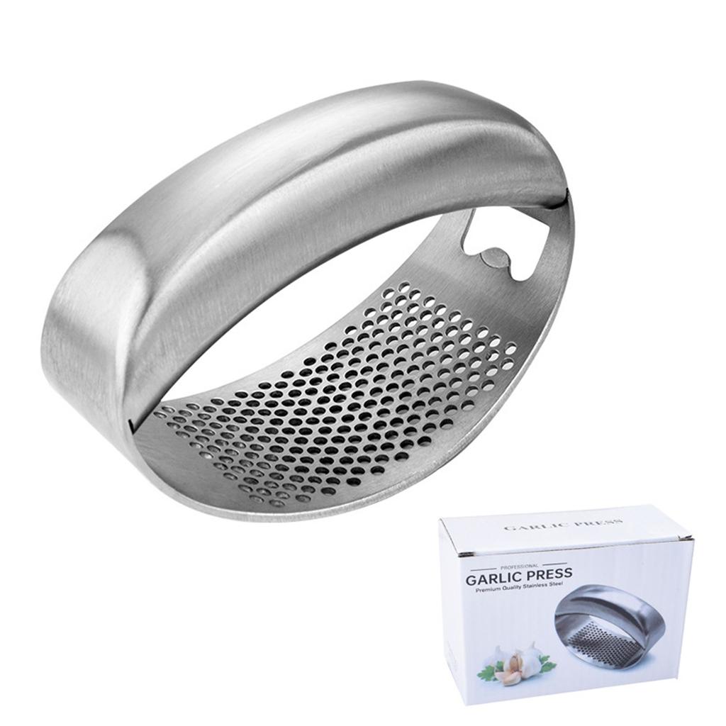 Stainless Manual Garlic Press with Handle, Easy To Use Garlic Mincer and Crusher for Kitchen