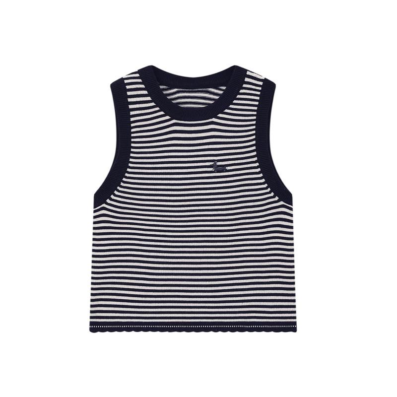 ELLE KIDS French Classic Striped Embroidered Knit Vest for Girls
