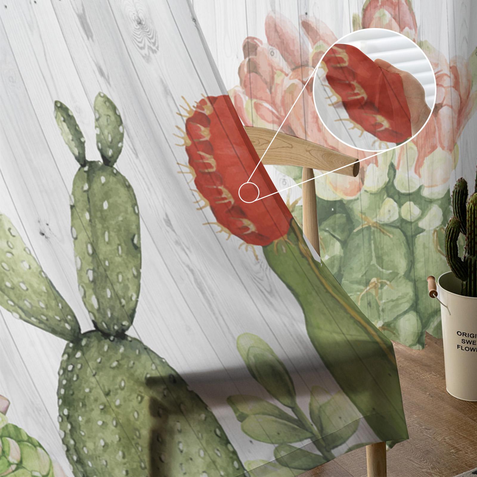 Молодежные прозрачные шторы для спальни с тропическим цветком кактуса — фото 6