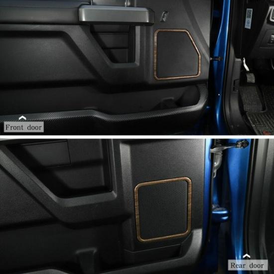 4pcs Car Door Speaker Frame Trim Decor Cover For 15-20 Ford F150 Wood Grain