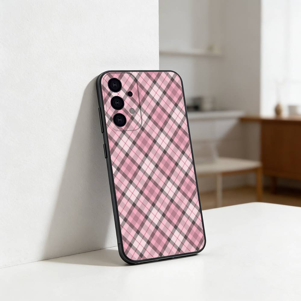 Cool P-Purple P-Plaid Pattern Phone Case For Samsung S25,S24,S21,S22,S23,S30,Ultra,S20,Plus,Fe,Lite Black Shell