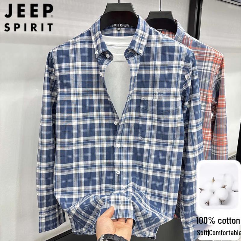 JEEP SPIRIT Men s Long-Staple Cotton Plaid Long-Sleeve Shirt 3XL