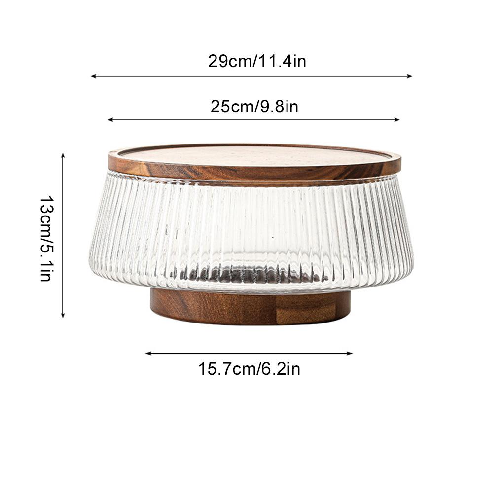 Creative Glass Fruit Bowl with Wood Base - Large Salad Bowl Lid Included Snacks Nuts Popcorn Storage Container Home Christmas