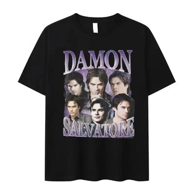 Damon Salvatore Ian Somerhalder TV-Drama Muster T-Shirt für Damen Retro Gothic Mode Übergroßes T-Shirt für Damen Streetwear