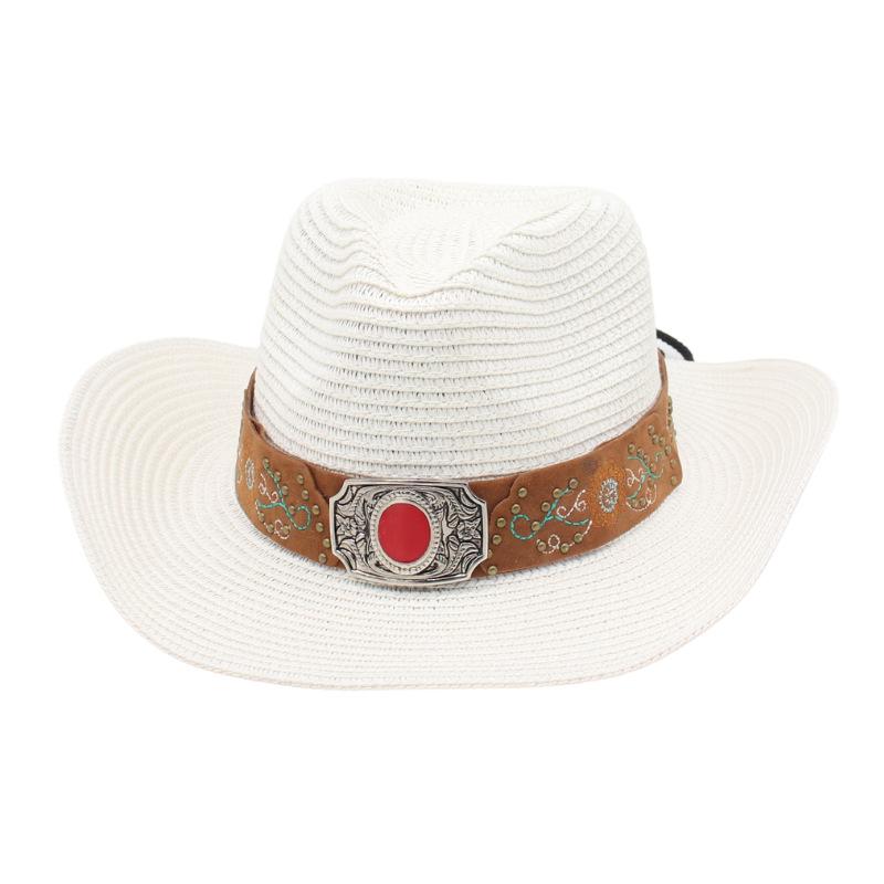 Men'S Spring And Summer Outdoor Travel Sunshade Tibetan Hat Straw Hat Women'S Seaside Vacation Upturned Edge Beach Hat Western Cowboy Hat