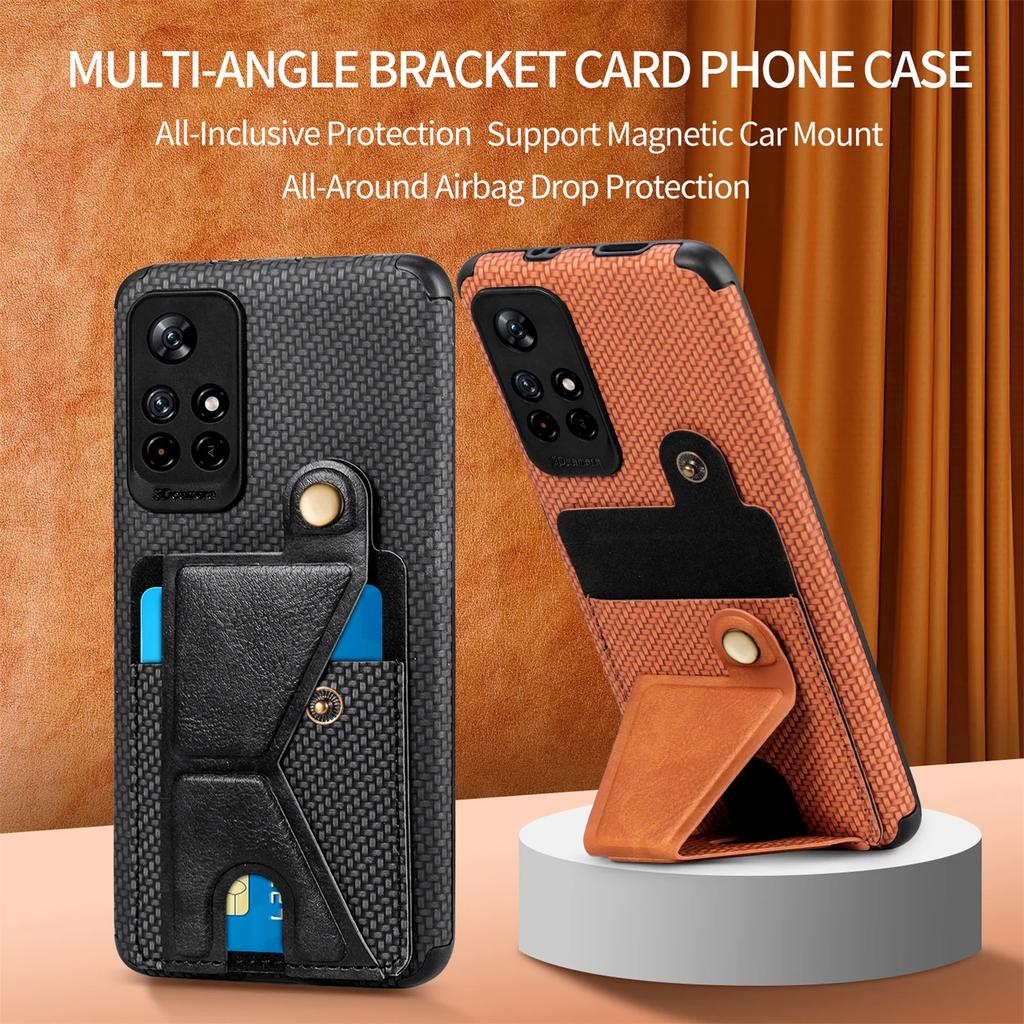 Wallet Flip Card Holder Carbon Fiber Phone Case for Xiaomi Redmi Note 11 10 Pro 11S S Prime POCO X3 NFC Mi 11 Lite Leather Cover