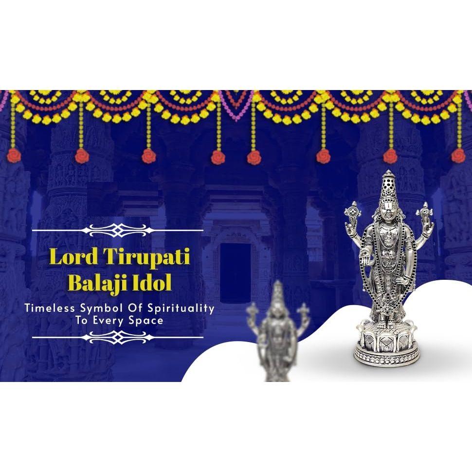 Lord Tirupati Balaji Silver Plated Matte Idol for Car Dashboard | Vishnu Ji Idol for Office Desk Venkateswara Swamy Murti for Home Decor