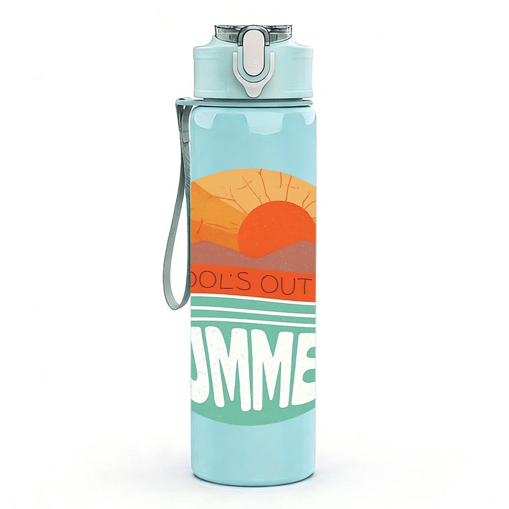 1PC Summer Sunset Circle Print 750ml Color Plastic Sports Water Bottle Leakproof Flip Straw Lid Suitable for Sports Office Home Use