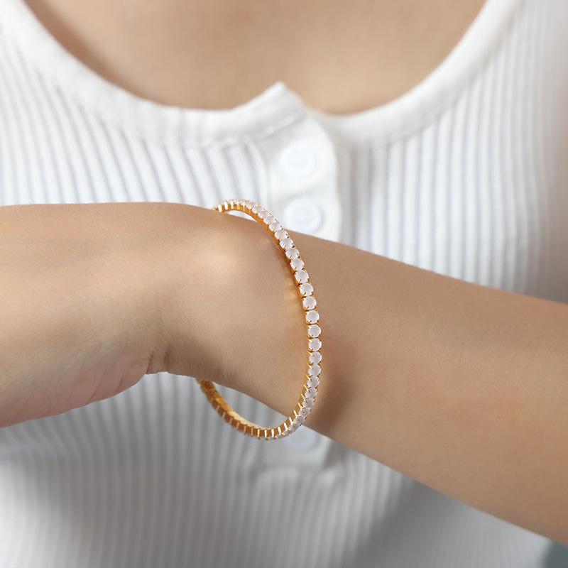 Colorful Elastic Zircon Bracelet: 18K Gold-Plated Titanium Steel, Versatile & Elegant for Women