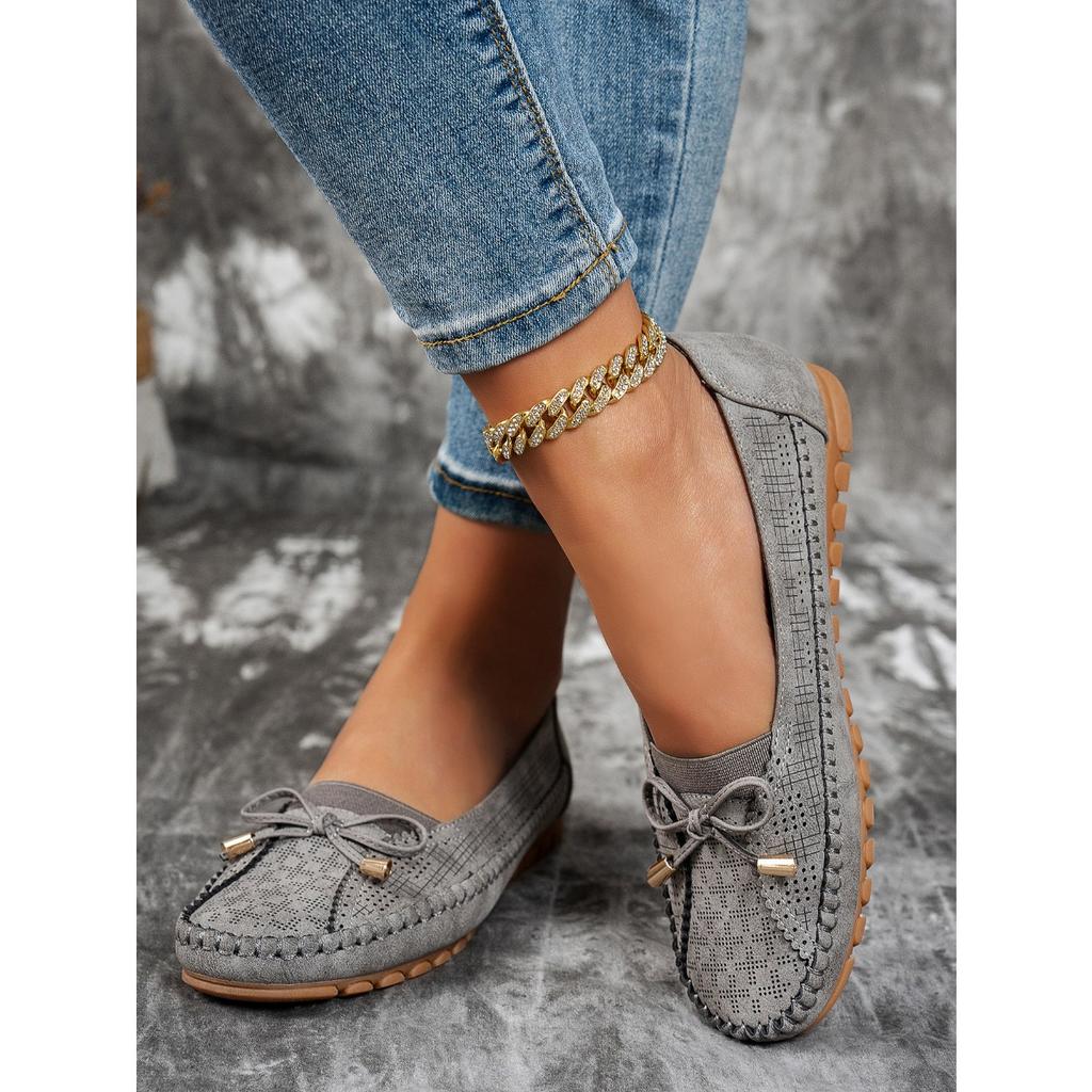 Stitching Bow Solid Color Women's Flat Loafers