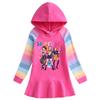 Kpop Monster Hunter Girl Group Ruffle Cartoon Rainbow Long Sleeve Hooded Princess Dress for Kids