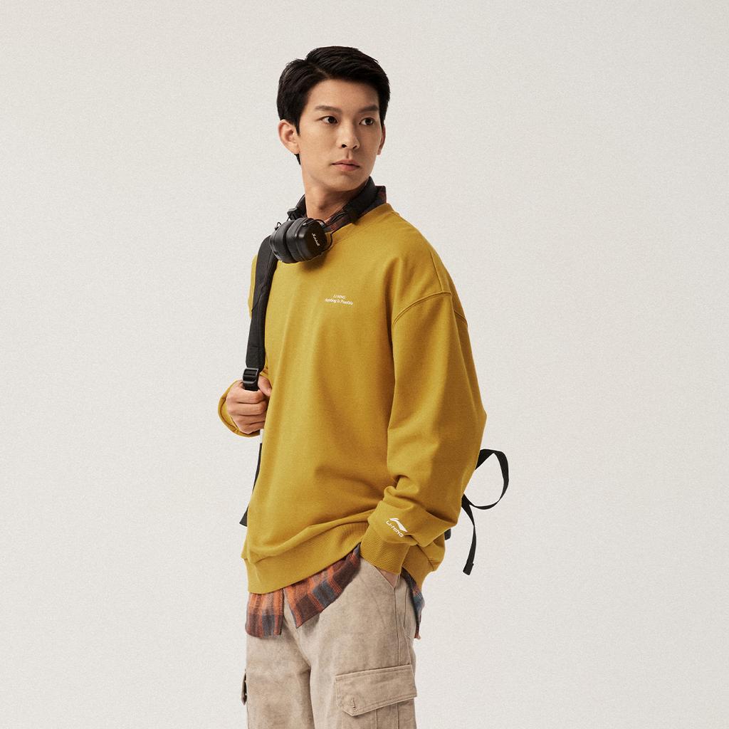 Li Ning Sports Lifestyle Series Pullover Comfortable Long Sleeve Round Neck Sweatshirt Unisex Sweatshirt Palm-Gold AWDUB69-5